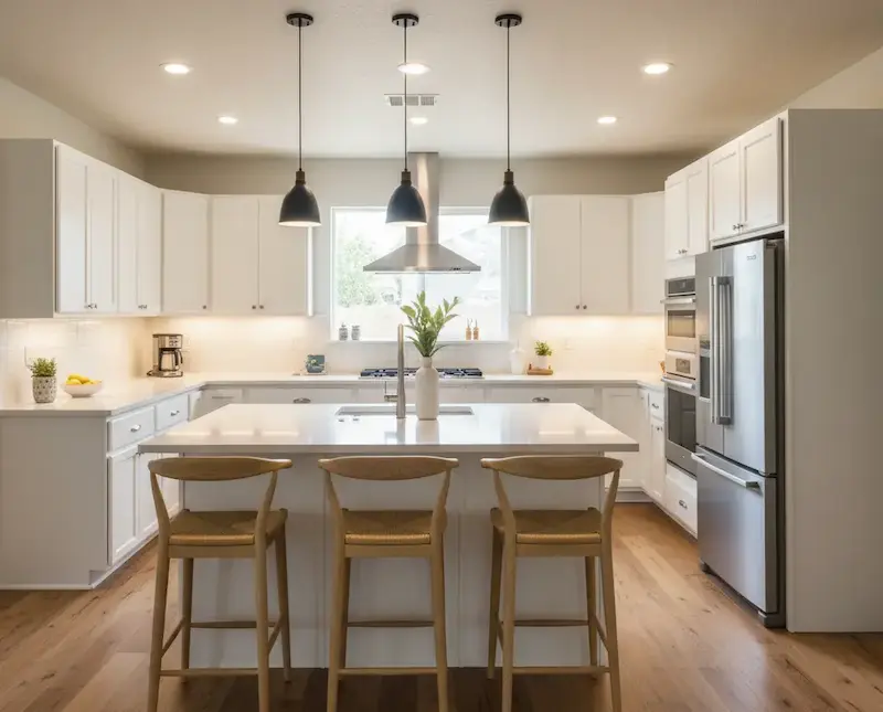Freshly painted kitchen cabinet doors in a crisp white finish showing smooth professional results during a kitchen remodeling Sunnyvale project in a modern Sunnyvale CA home.
