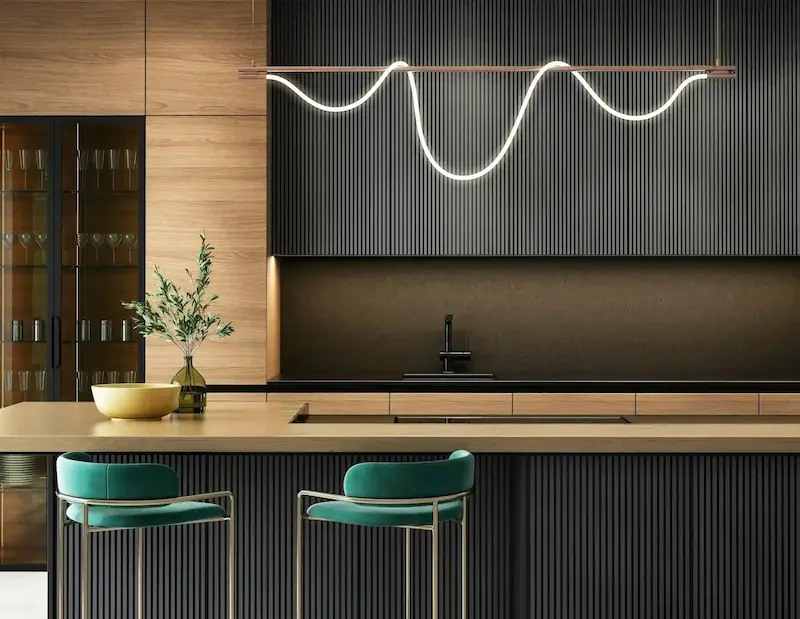 Open concept kitchen renovation in Sunnyvale with island seating, pendant lights, and two-tone cabinetry by Prime Remodel