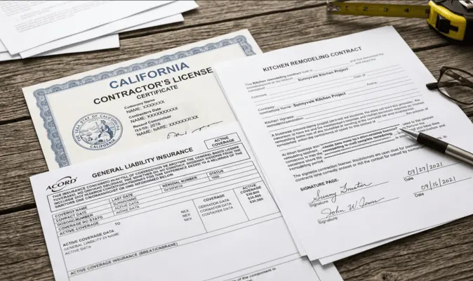 Kitchen remodel contractor license and contract documents in Sunnyvale California